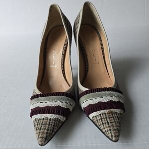 Casadei Women's Plaid Heels - Brown and Cream